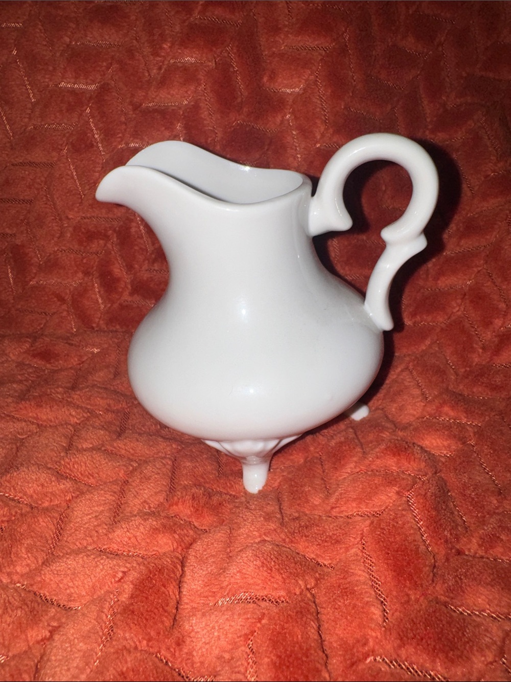 Vintage White Footed Creamer Pitcher | Mid-Century Porcelain Milk Jug with Ornat